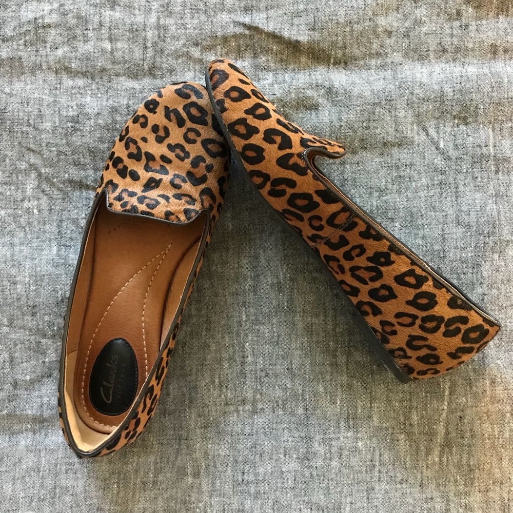 Shoes - size 7 Clarke’s slip ons. Leopard print.
